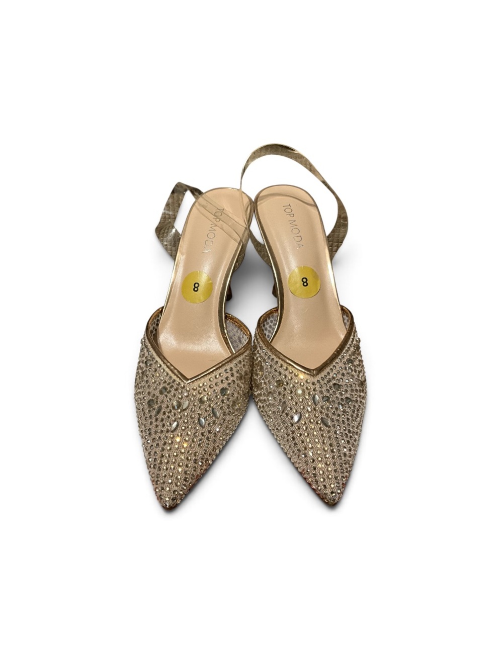 TOP Moda Gold Rhinestone Pointed Toe Slingback Heels - Picture 2 of 9
